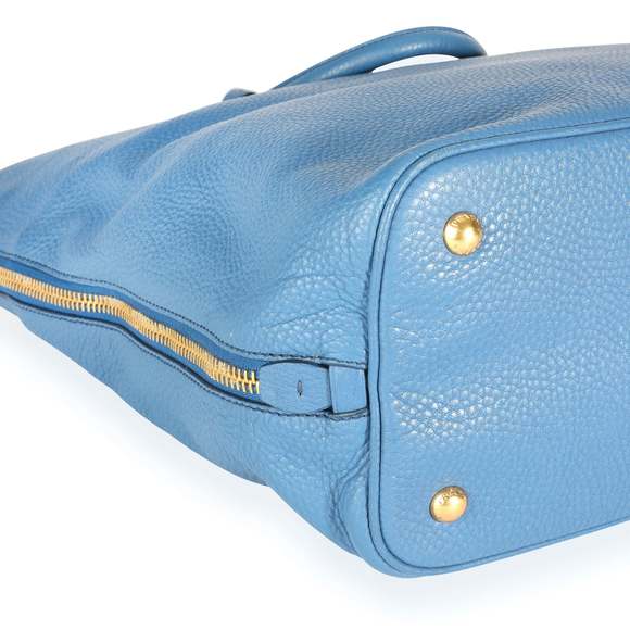 Prada Blue Vitello Daino Calfskin Leather Large Side Zip Convertible Tote - Picture 6 of 9